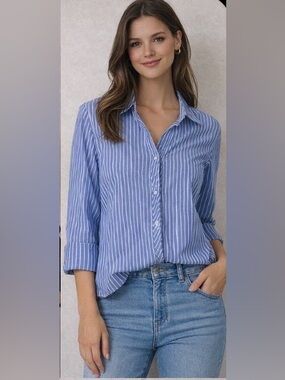 Talbots Blue and White Striped Button-Down Shirt
